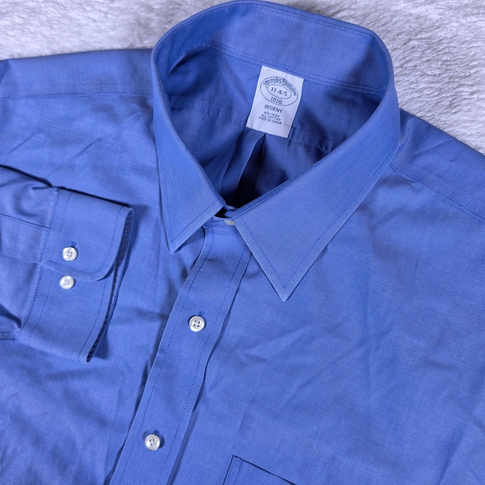 Brooks Brothers Regent 1818 Mens 17-4/5 Blue Button up L/S Non-Iron Cotton Shirt